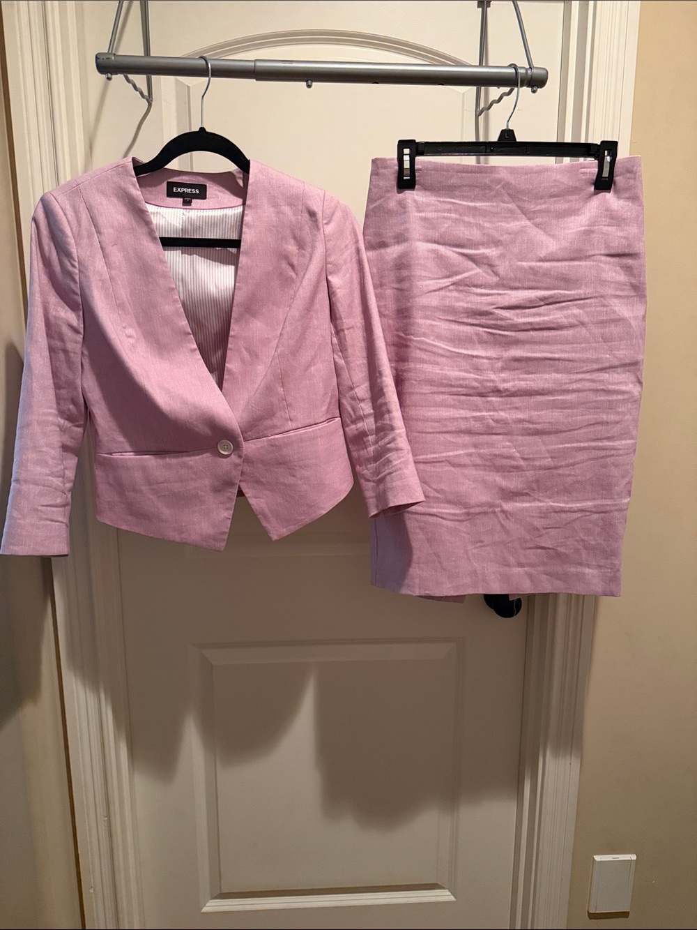 Express Lilac Two-Piece Blazer and Pencil Skirt Set linen jacket size 4 Skirt 6